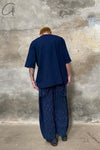 AVIVA JIFEI XUE Blue Striped Panel Wide Leg Pants S22-CWLP